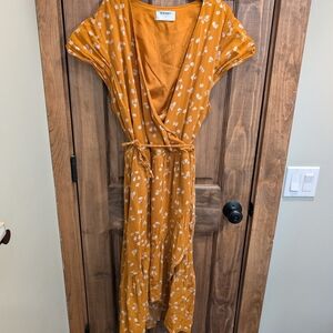 Women's Mustard Floral Wrap Dress